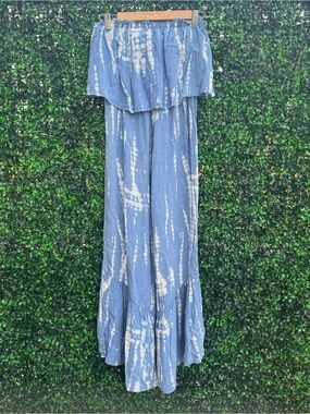 Japna Blue Tie-Dye Off-Shoulder Ruffle Maxi jumpsuit